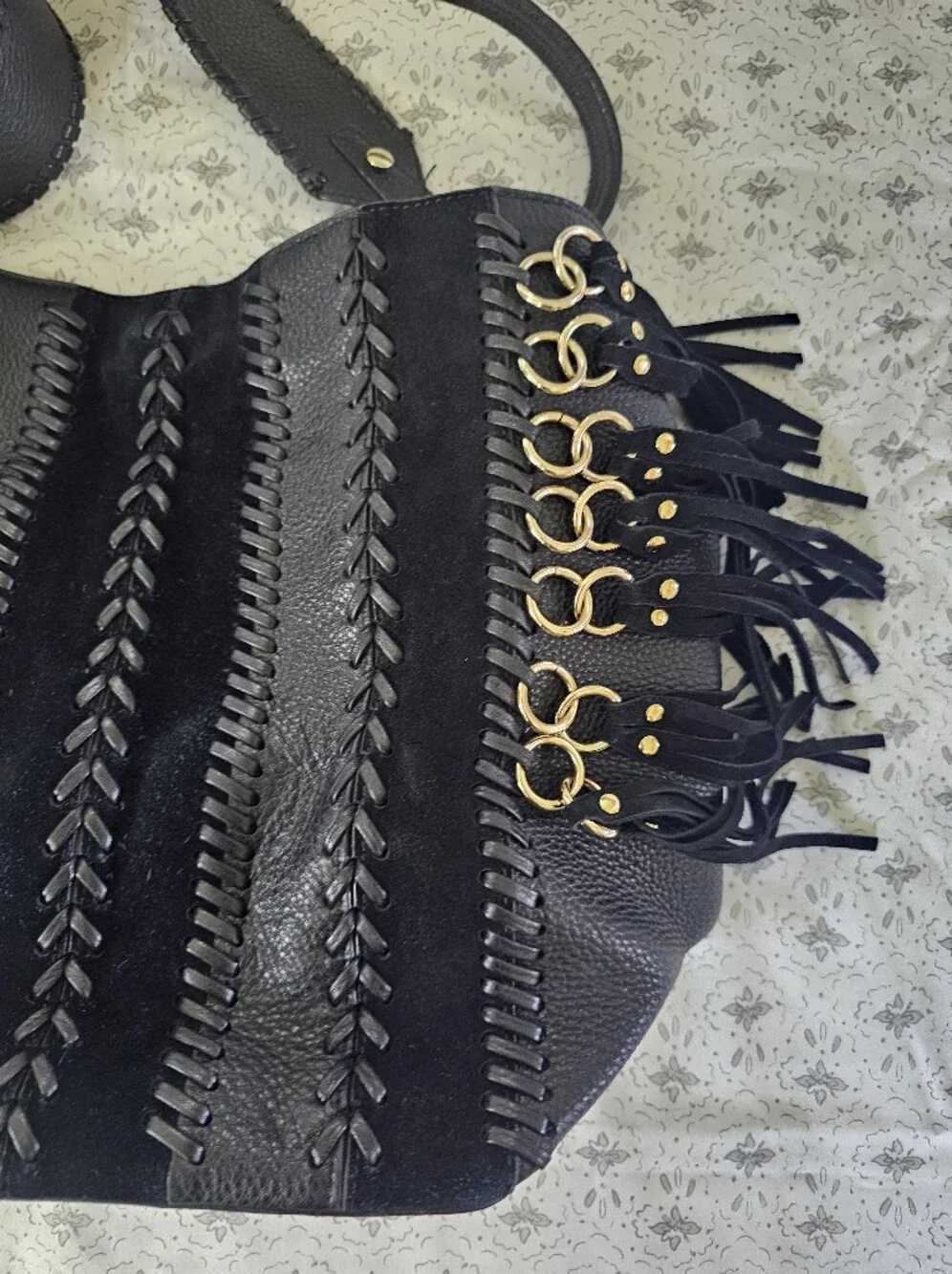 Calvin Klein Lynn Leather & Pebble Suede Hobo
